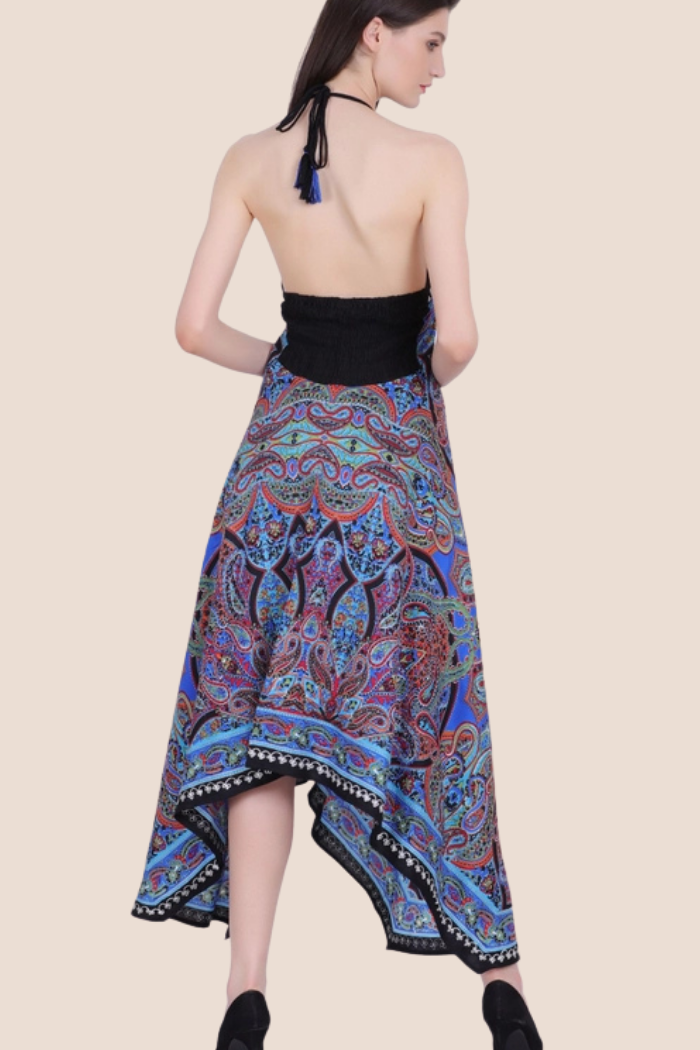 Scarf Halter Dress in Purple Paisley