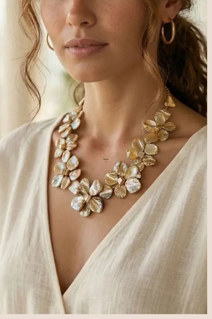 Seashell Flower Statement Necklace