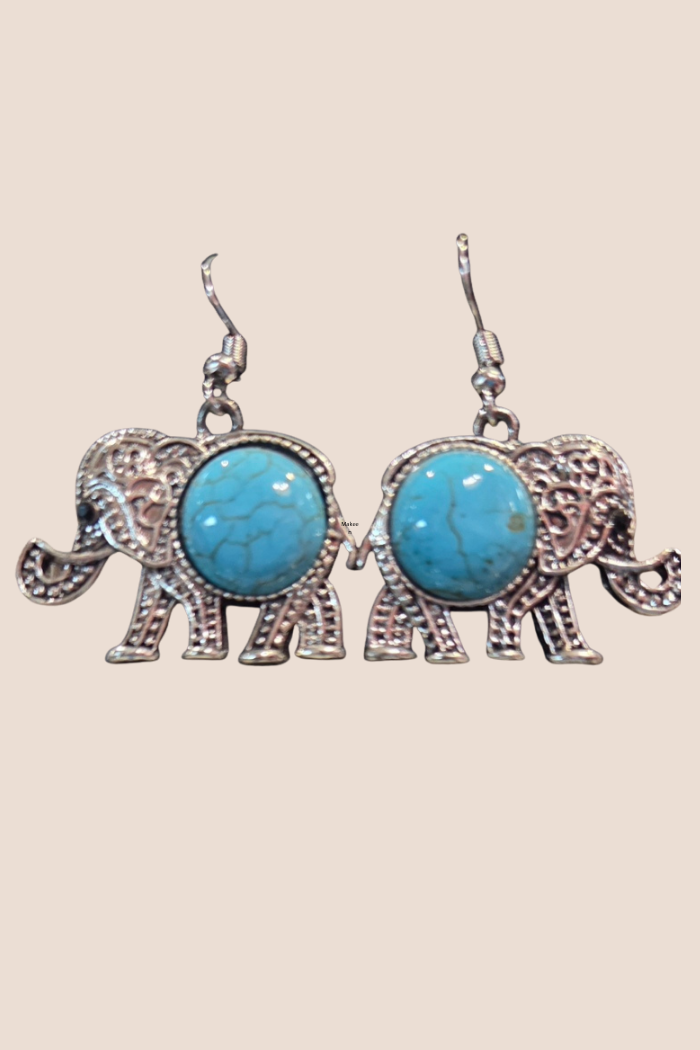 Elephant Collar Necklace Set - Turquoise Stones