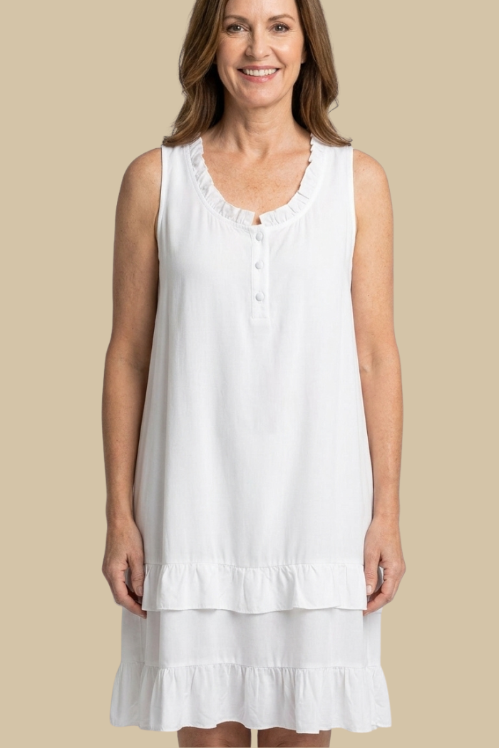 Ruffle Trimmed Sleeveless Mini Dress - Ivory