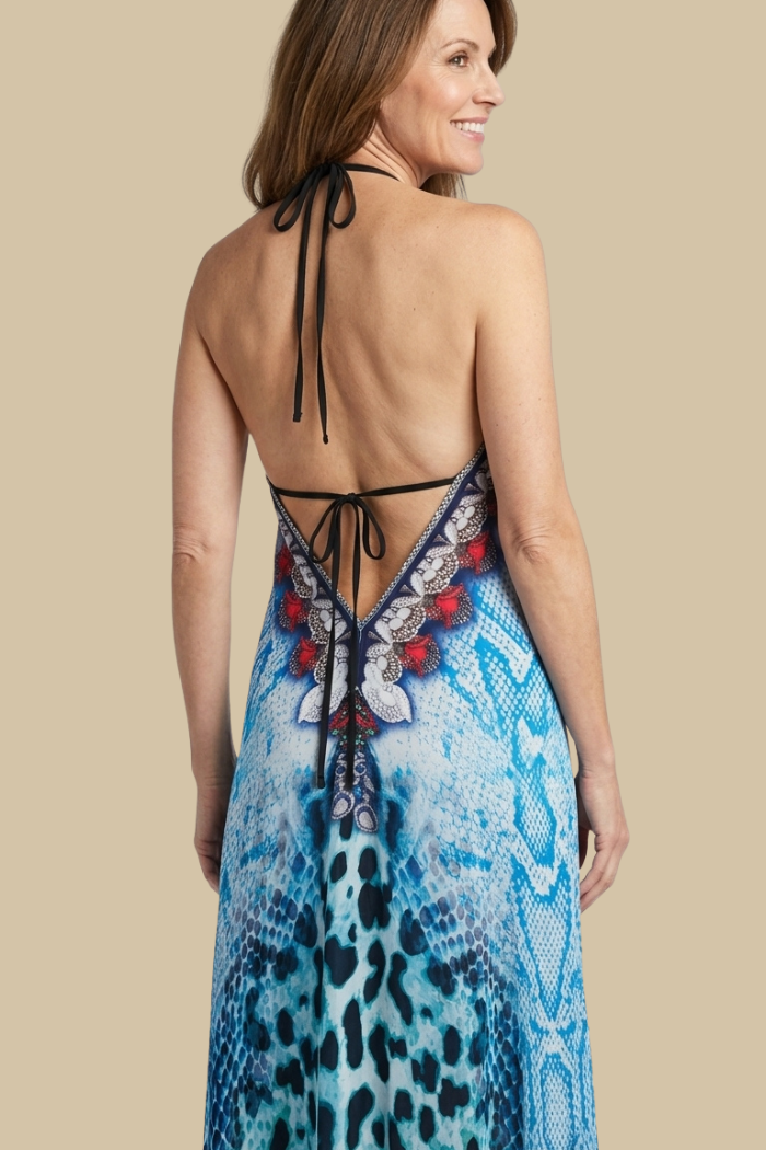 Silky Long Sparkling Halter Dress -3