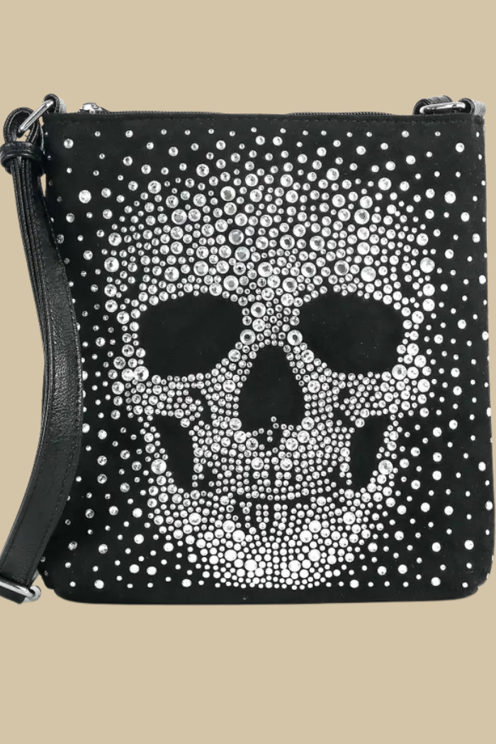 Faded Rhinestone Skull Design Crossbody