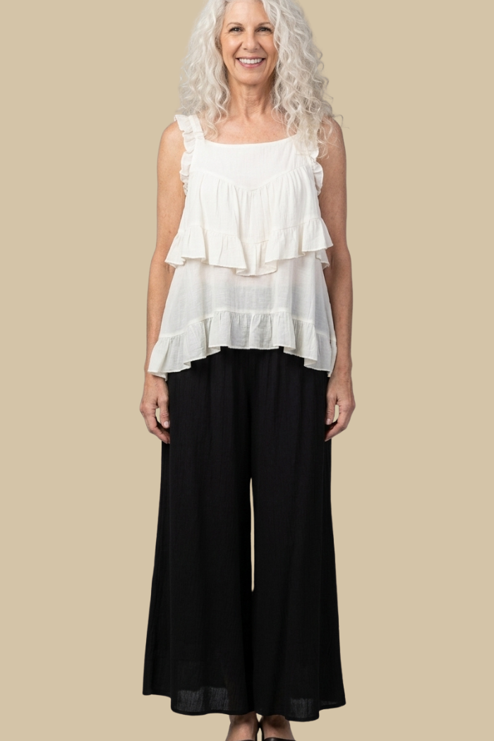 Rayon Tiered Pant in Black