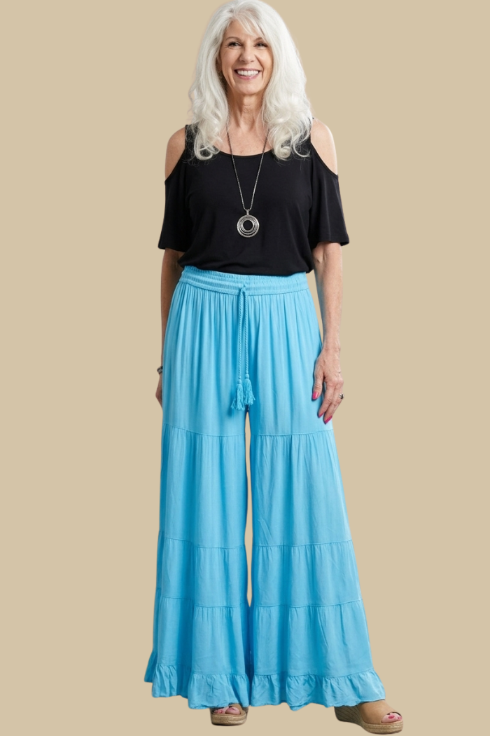 Rayon Tiered Pant in Turquoise