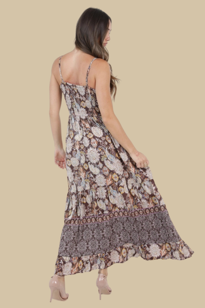 Twist Front Triangle Cut-Out Print Maxi Dress