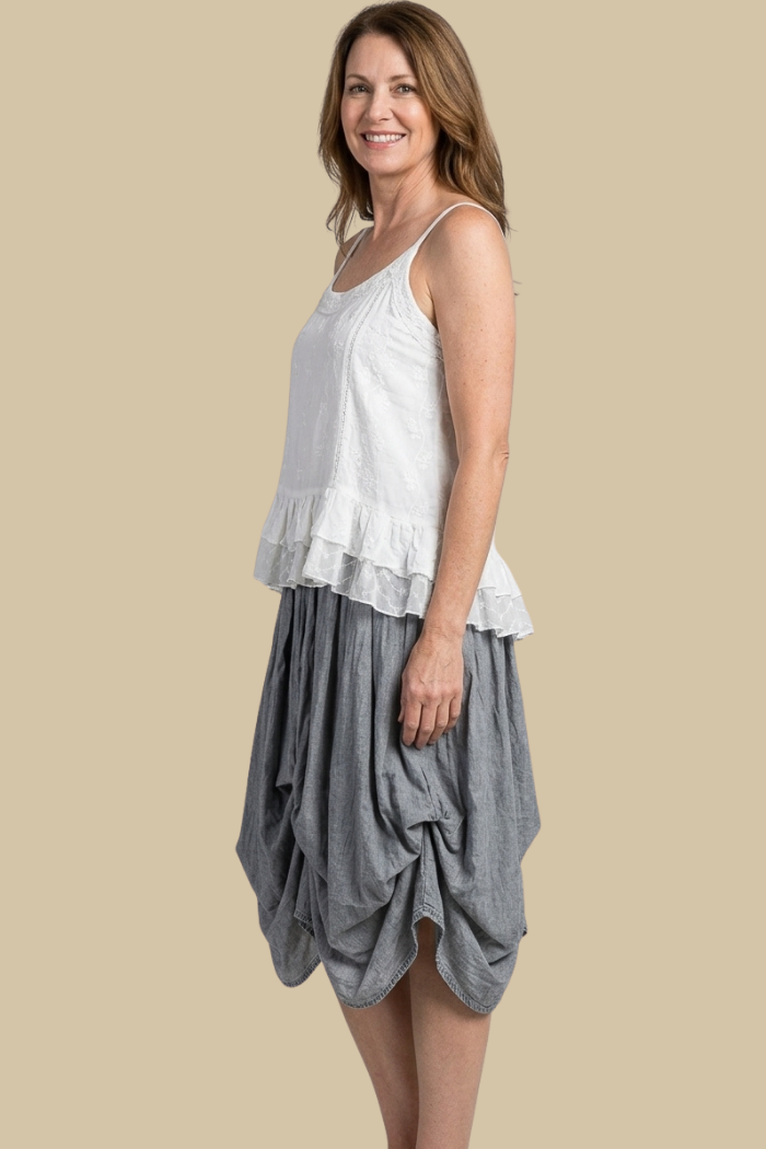 Cotton Boho Mini Bubble Skirt in Grey
