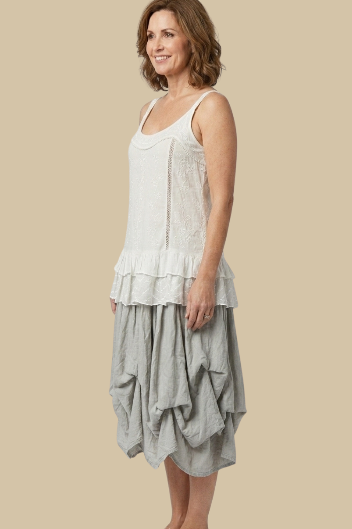 Cotton Boho Mini Bubble Skirt in Sage