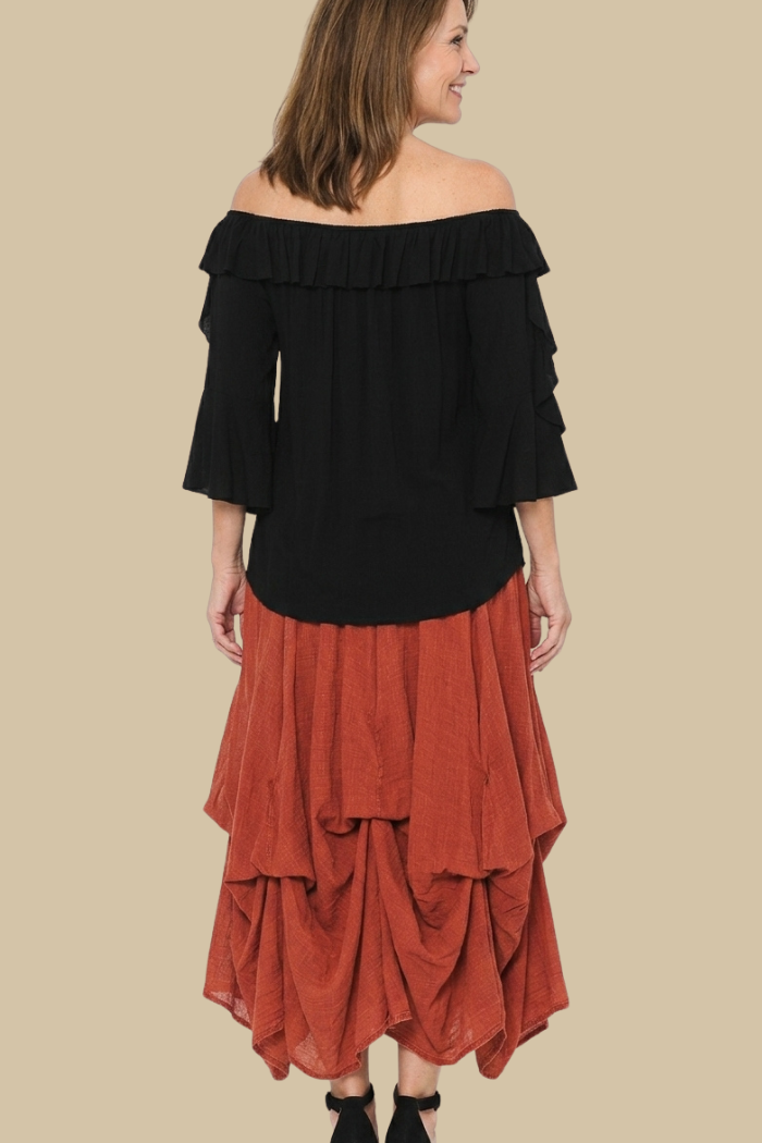 Cotton Bubble Maxi Skirt in Red