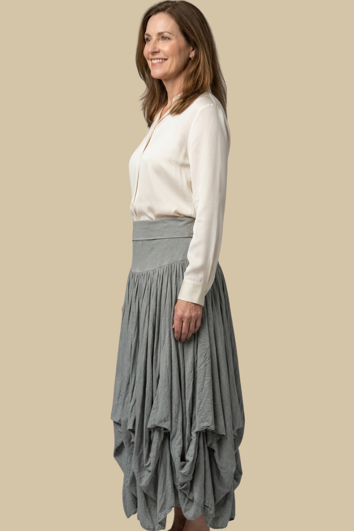 Cotton Boho Maxi Bubble Skirt in Sage