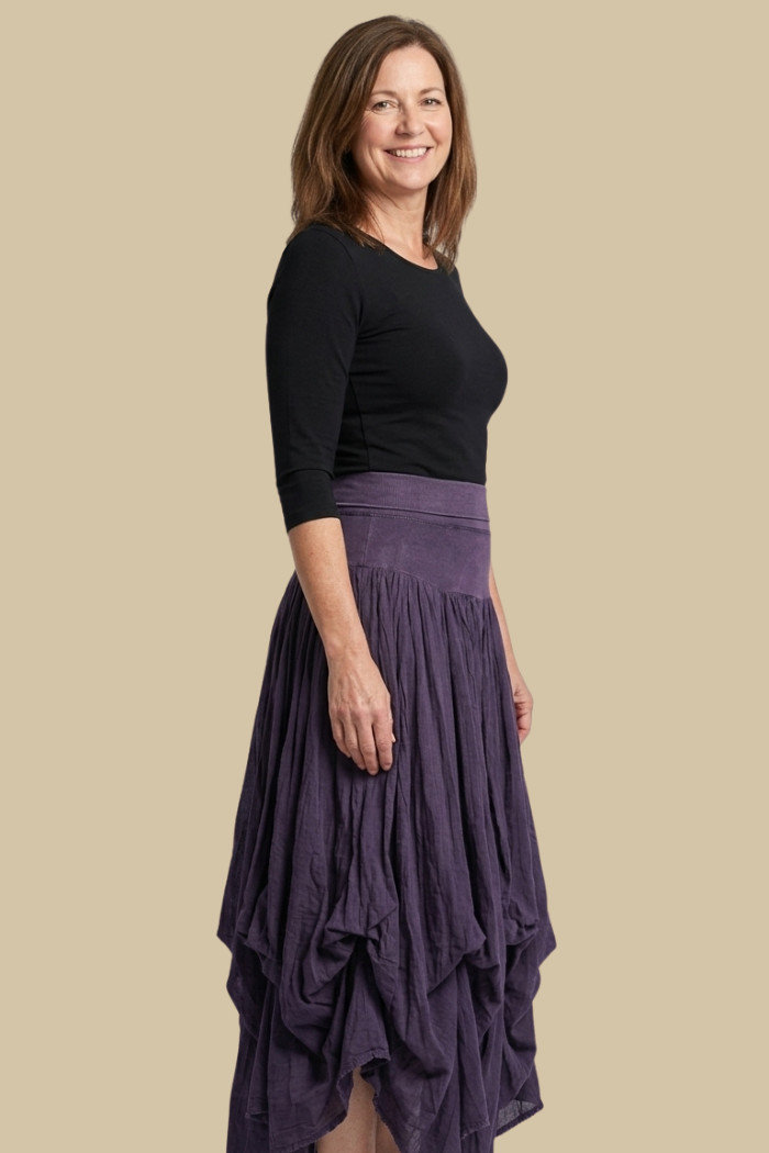 Cotton Boho Maxi Bubble Skirt in Purple