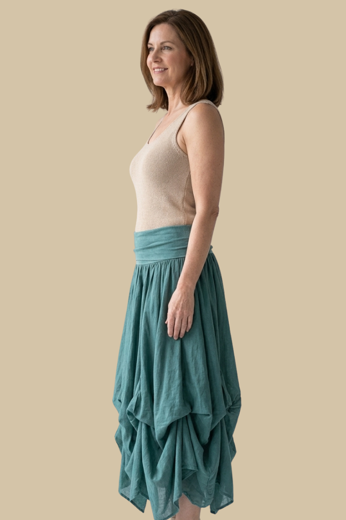 Cotton Boho Maxi Bubble Skirt in Green