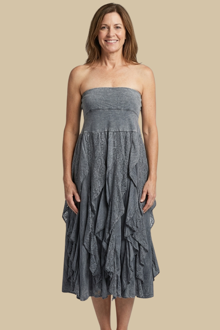Cotton Ruffle Maxi Skirt in Charcoal Grey