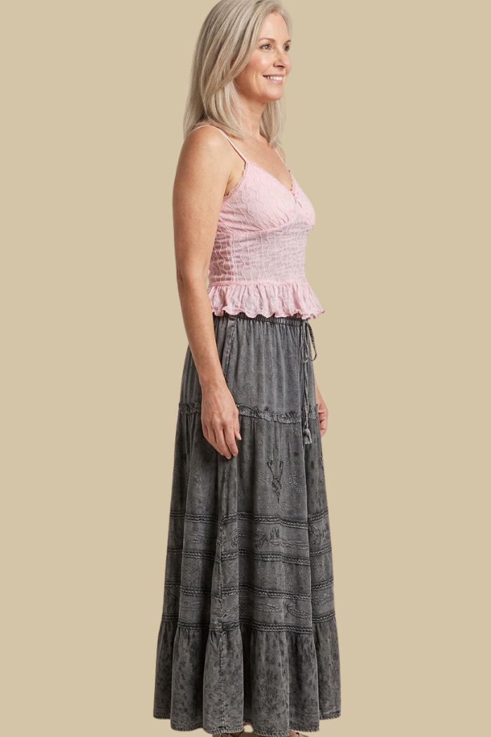 Boho Full Circle Maxi Skirt in Grey