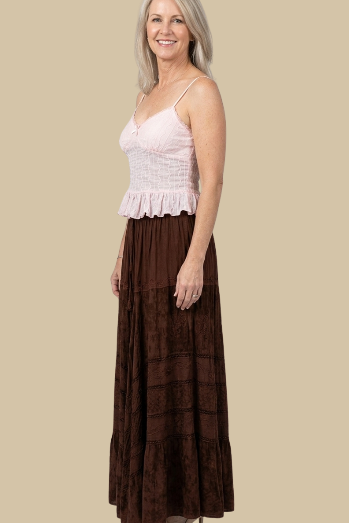 Boho Full Circle Maxi Skirt - Brown