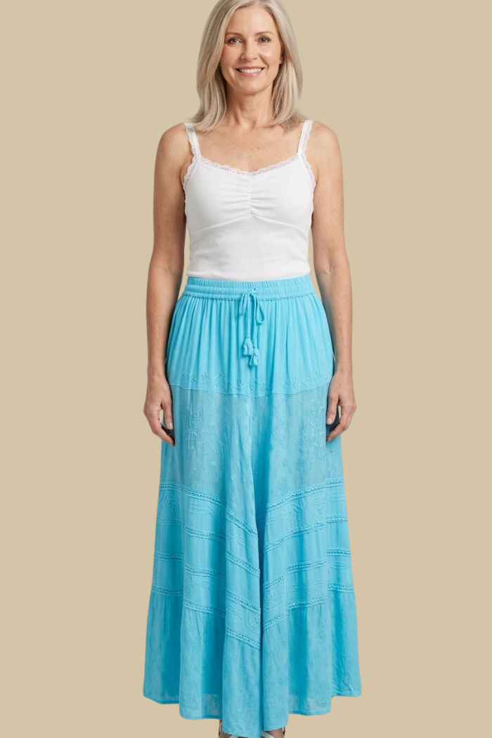 Boho Full Circle Maxi Skirt in Turquoise