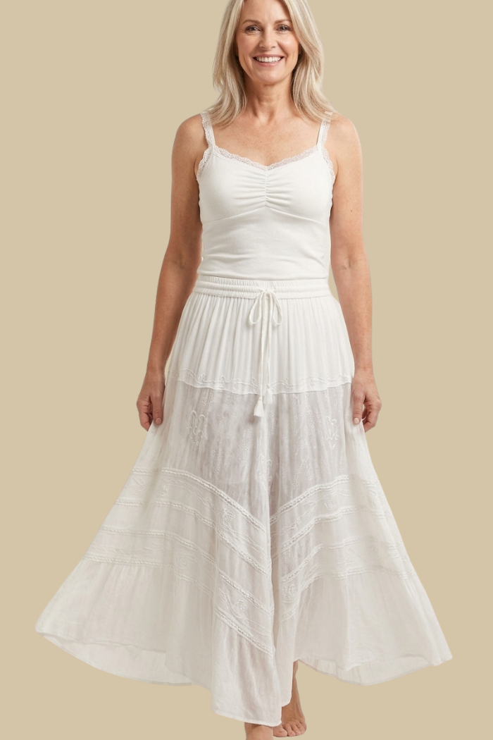 Boho Full Circle Maxi Skirt in White