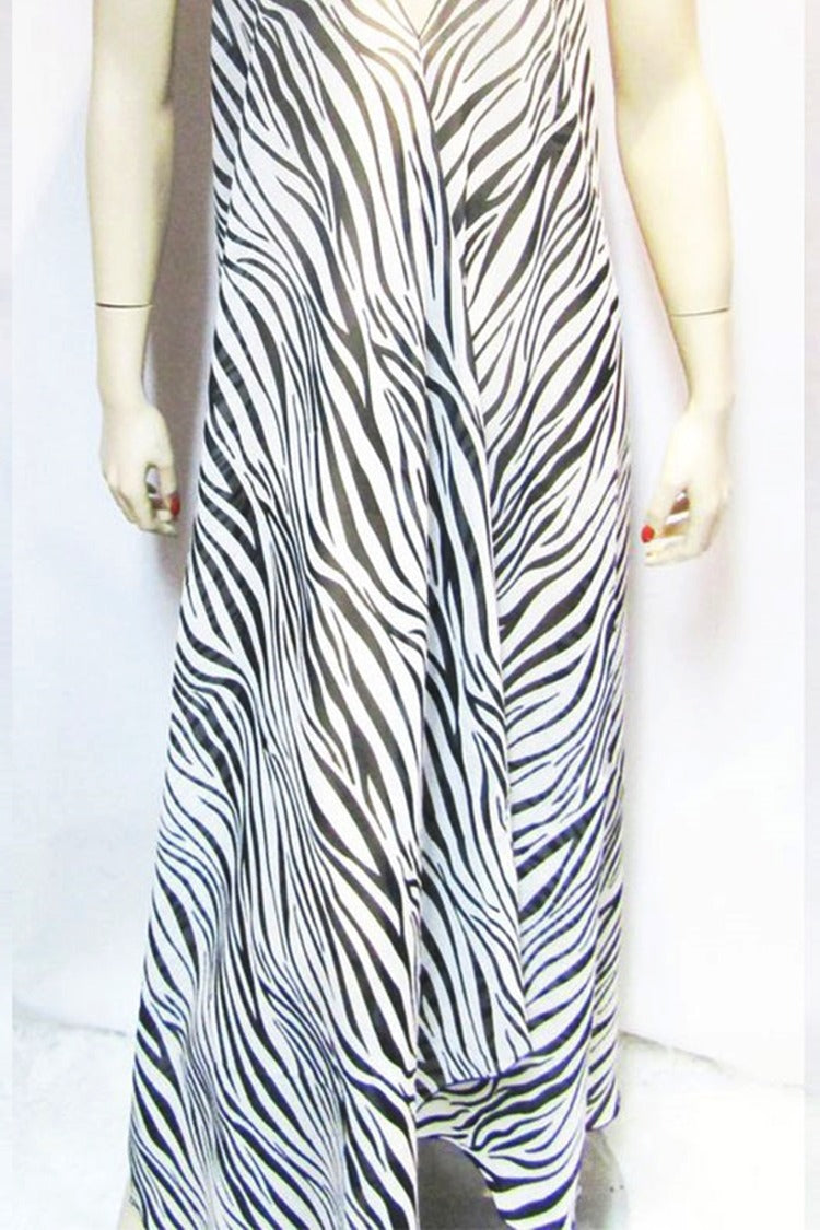 SHEER ZEBRA HALTER DRESS