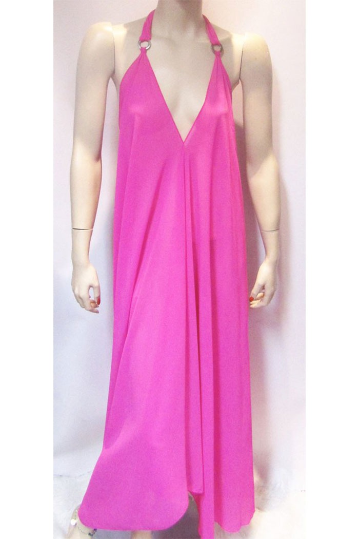 Sheer Halter Style CoverUp-Dress in Hot Pink