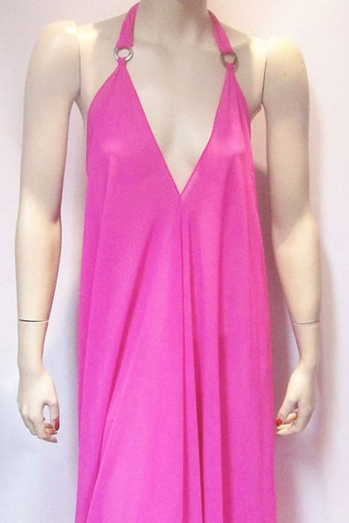 Sheer Halter Style CoverUp-Dress in Hot Pink