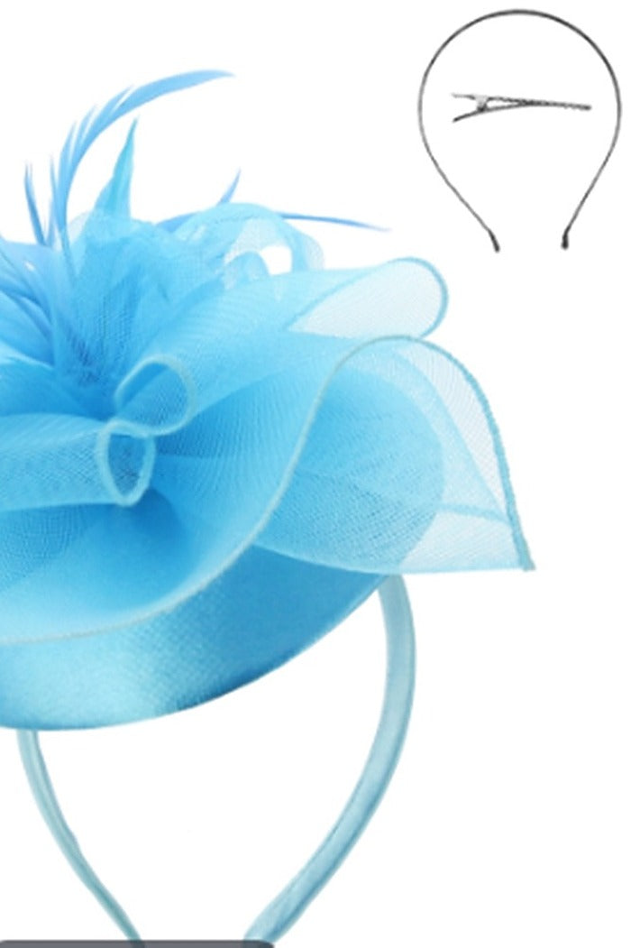 Mesh Floral & Featherl Cap Fascinator in Turquoise