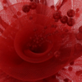 MESH FLORAL FEATHER FASCINATOR with DOTTED RUFFLE - Red