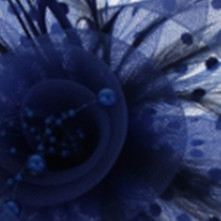 MESH FLORAL FEATHER FASCINATOR with DOTTED RUFFLE - Royal