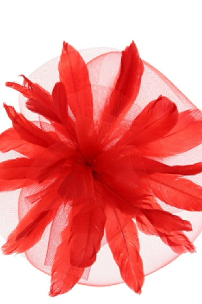STATEMENT FEATHERED VEIL FASCINATOR - Red