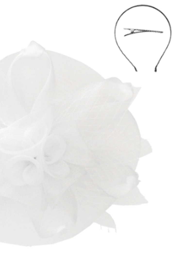 MESH FLORAL VEIL FASCINATOR - White