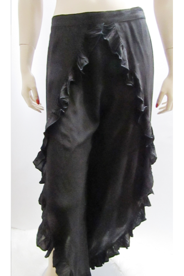 Ruffled Side Split Pant in Black