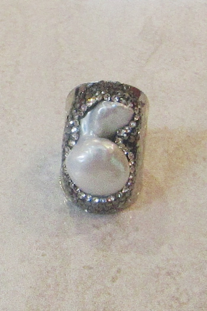 FRESHWATER PEARL CRYSTAL CUFF RING