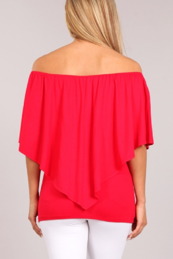 Convertible Elasticized Neckline Top - Red