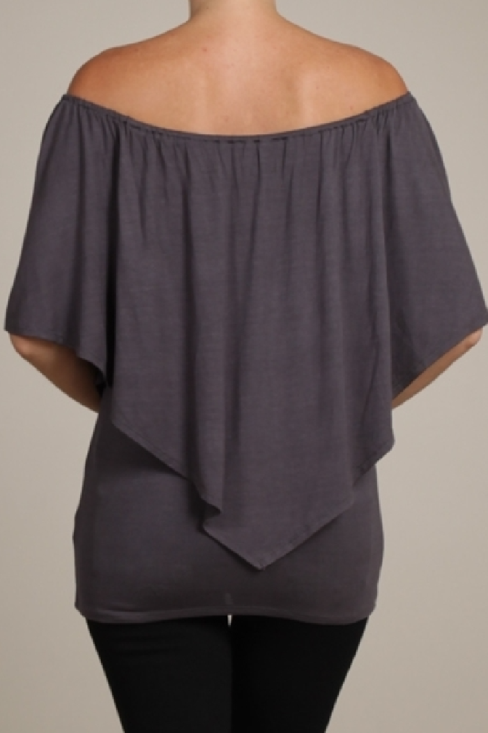 Convertible Elasticized Neckline Top - Cement