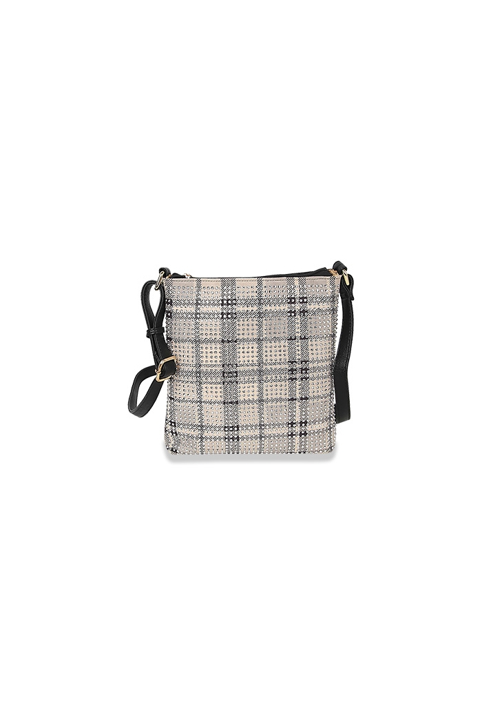 Plaid Print Rhinestone Crossbody Sling