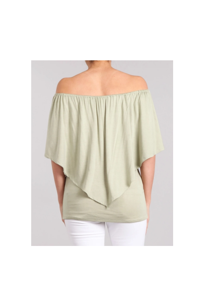 Convertible Elasticized Neckline Top - Sage