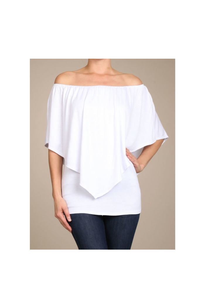 Convertible Elasticized Neckline Top - White