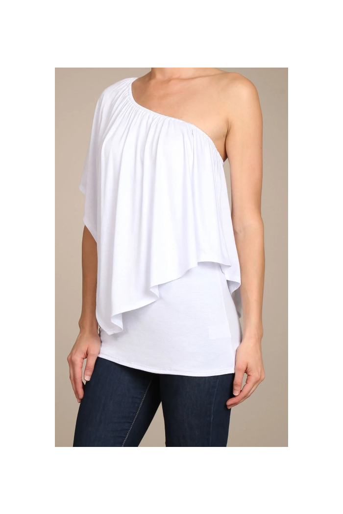 Convertible Elasticized Neckline Top - White