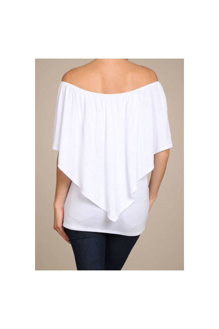 Convertible Elasticized Neckline Top - White