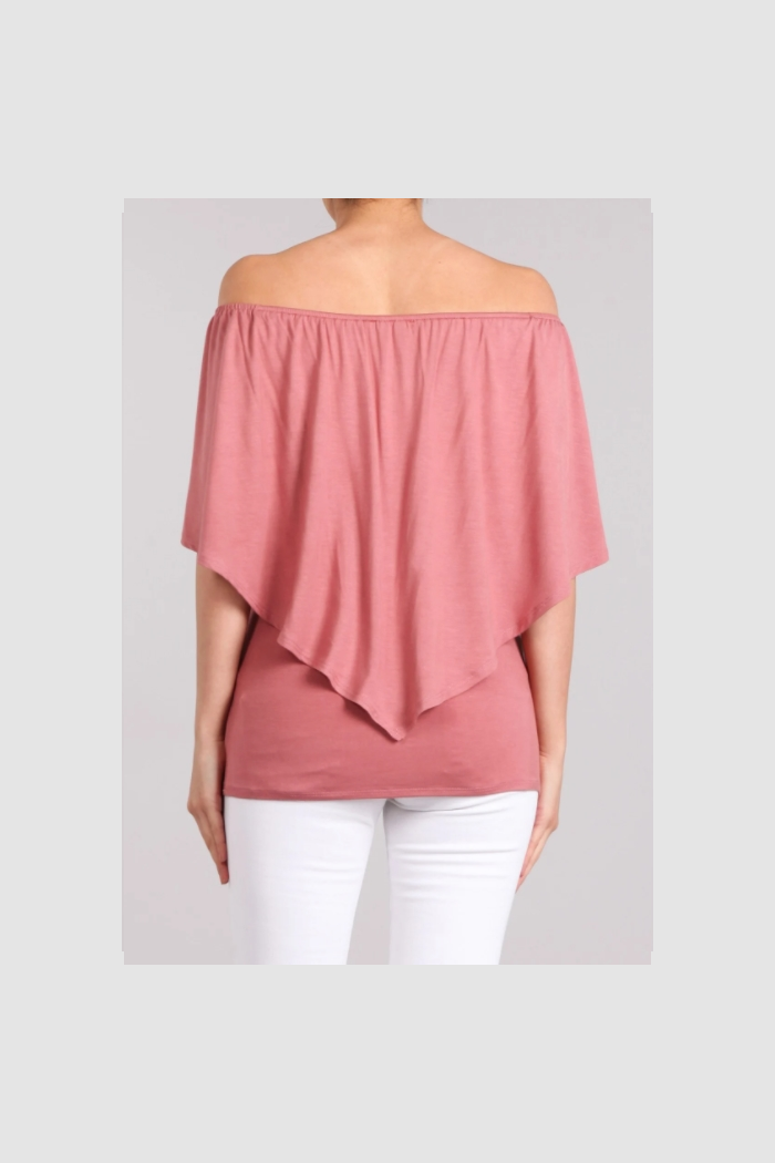 Convertible Elasticized Neckline Top - Dusty Pink