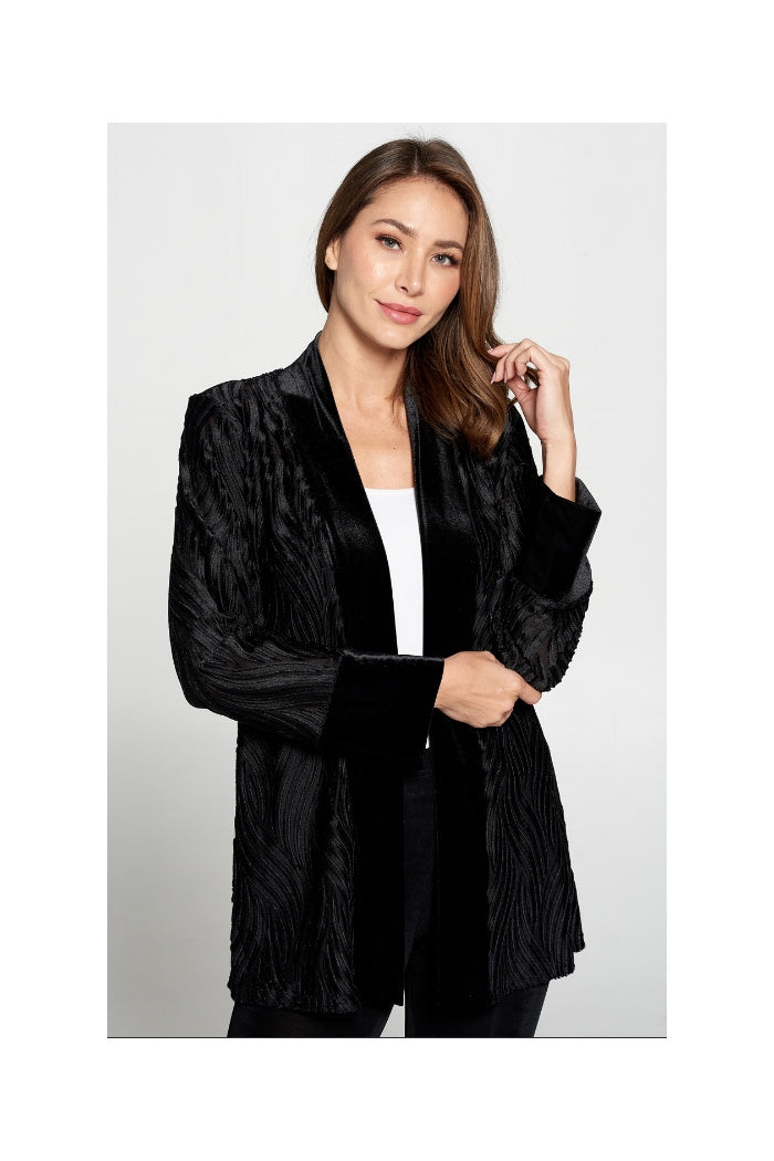 Black Velvet Burnout Jacket with Solid Black Velvet Front Band and Cuff