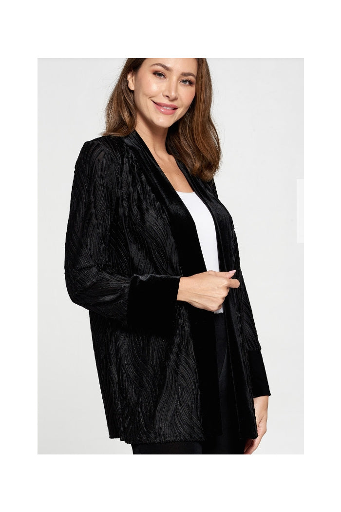 Black Velvet Burnout Jacket with Solid Black Velvet Front Band and Cuff