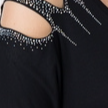 Long Sleeve Top with Laser Cut-Out Shoulder featuring Stone Detailing
