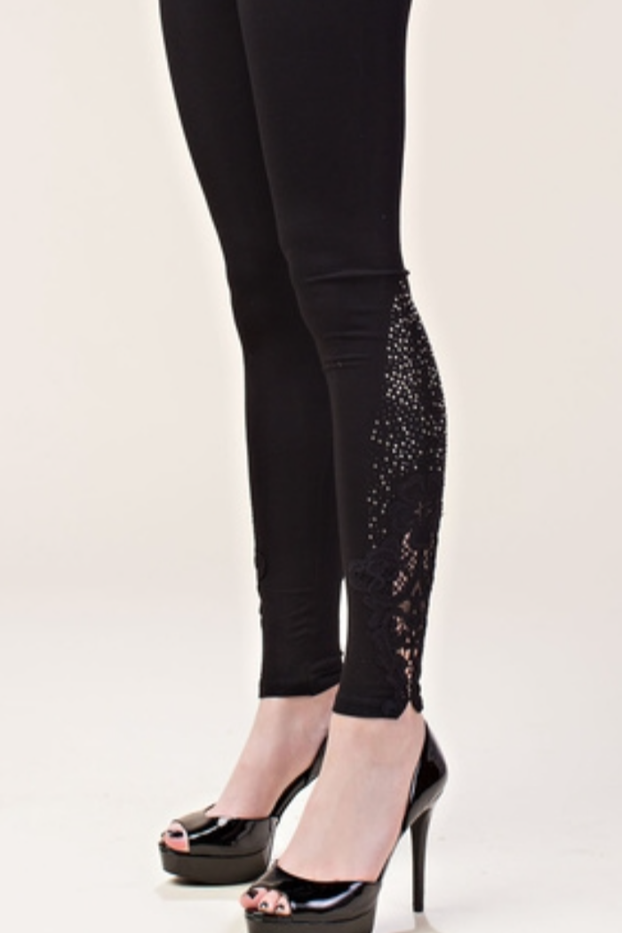 Black Knit Legging with Stones