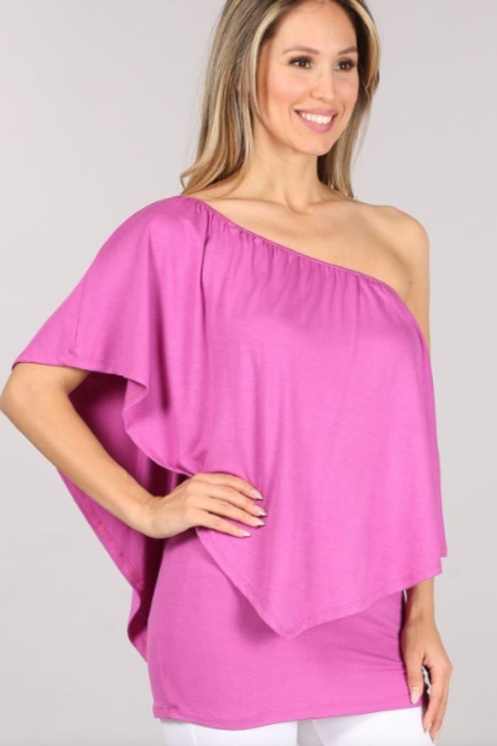 Convertible Elasticized Neckline Top - Orchid