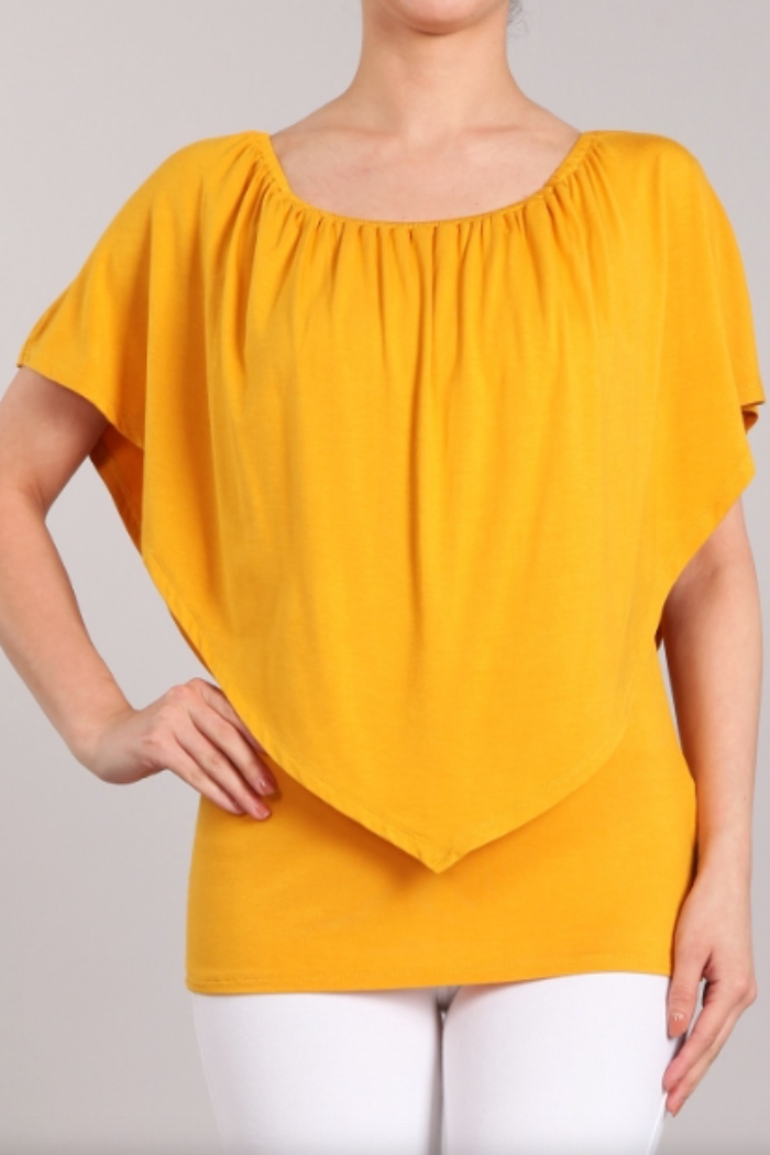 Convertible Elasticized Neckline Top - Mustard Yellow