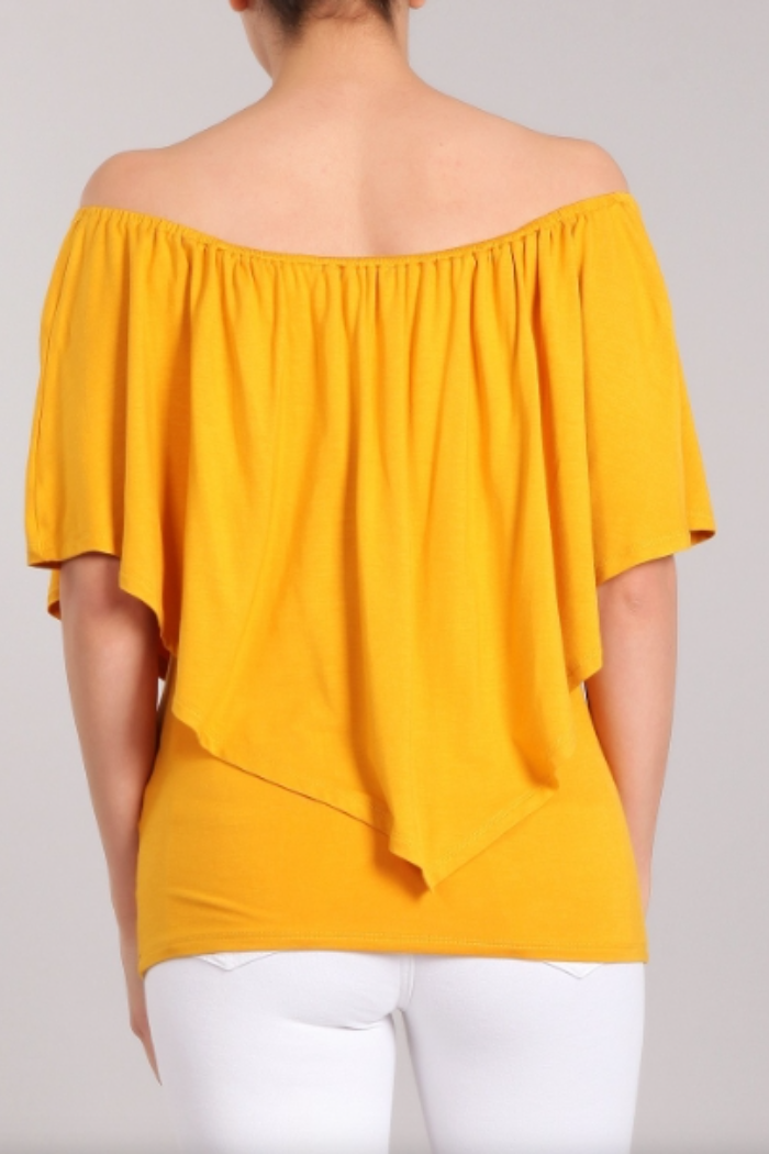 Convertible Elasticized Neckline Top - Mustard Yellow
