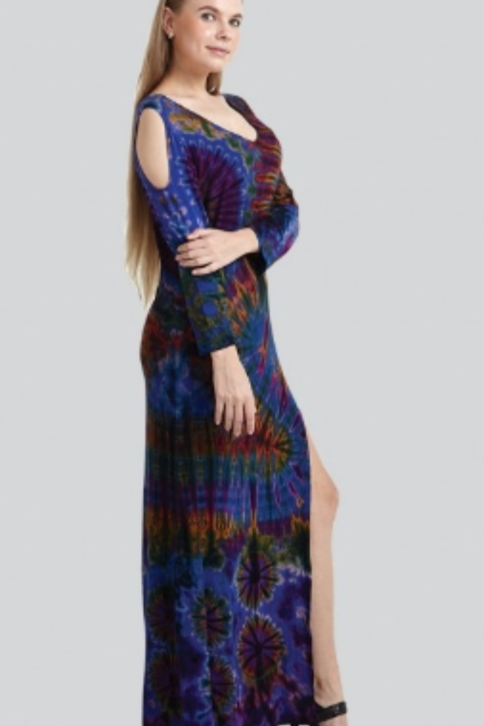 Navy Tie Dye Print Long Dress
