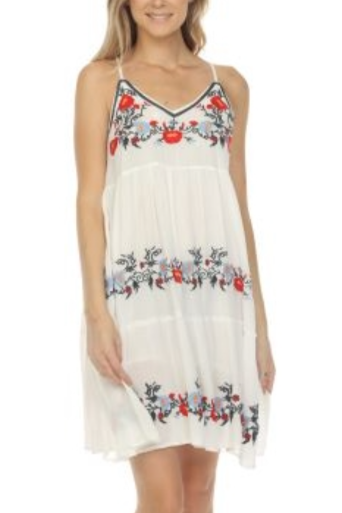 White Embroidered Spaghetti Strap Dress
