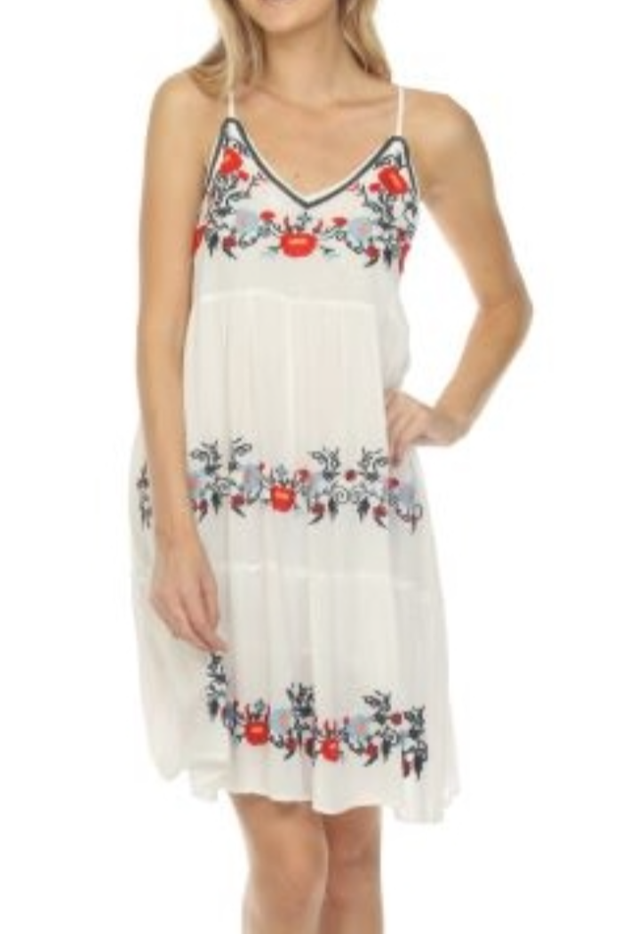 White Embroidered Spaghetti Strap Dress