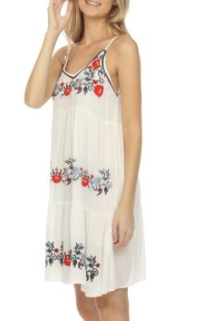 White Embroidered Spaghetti Strap Dress
