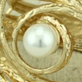 Hinged Large Gold Metal Bracelet with Pearl